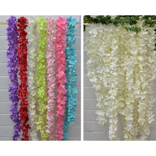 80"(200cm) Long Elegant white Artificial Silk Flower Wisteria Vine Hydrangea string For Garden Home Wedding Decoration Supplies