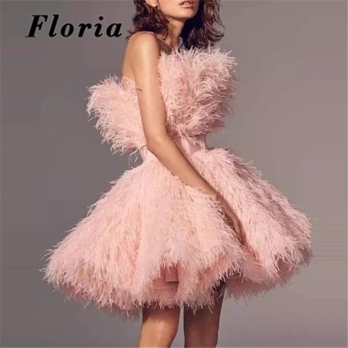 Formal Feathers Short Prom Dress Dubai Middle East Evening Dresses 2021 Customized Plus Size Women Party Gown Robe De Soiree