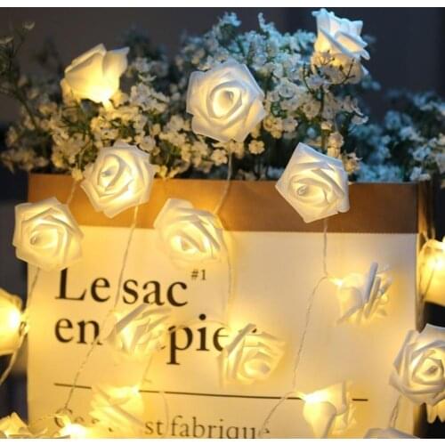 1m 10LED PE Rose Flower LED String Lights Battery Operated Christmas Holiday Lights For Valentine Wedding Decoration