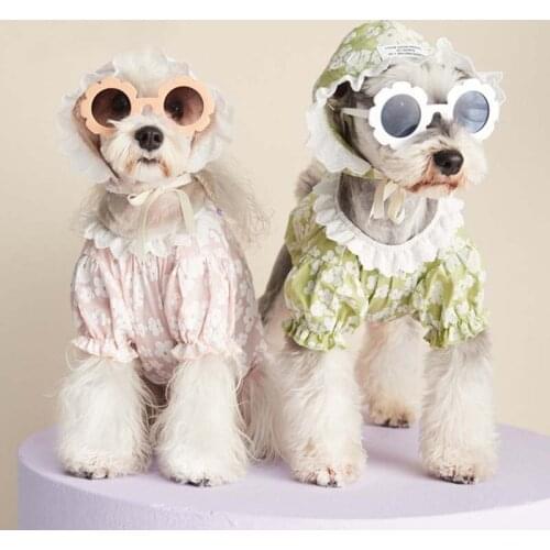 Cotton Pet Clothes Spring Summer Lace Flower Shirt Teddy Schnauzer Short-sleeved Puppy Teddy French Bulldog Clothe for Poodle