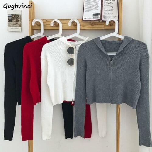 Cardigan Womens Zipper Hooded Solid Loose Knitted Ulzzang Chic Trendy Long Sleeve Simple Casual All-match Streetwear Ins Female
