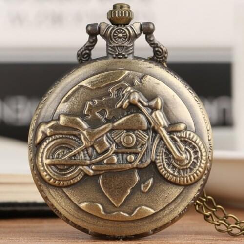 Bronze Motorcycle Pattern Quartz Pocket Watch Antique Necklace Chain Pendant Full Hunter Clock Watch Gift For Men Women