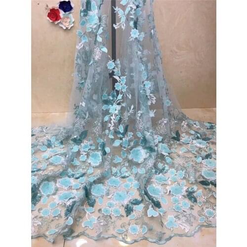 Hot selling YG-446 african 3D flowers lace fabric sequins fabric embroidered tulle mesh lace fabric