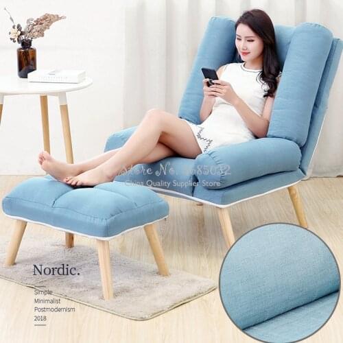 Lazy Sofa with Footstool Single Bedroom Small Sofa Simple Leisure Tatami Bed Backrest Lifting Chair Balcony Round Sofa