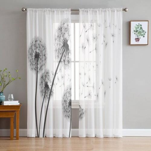 Flying Dandelion Flowers Sheer Curtains for Living Room Bedroom Tulle Curtains Kitchen Window Treatments Panel Drapes