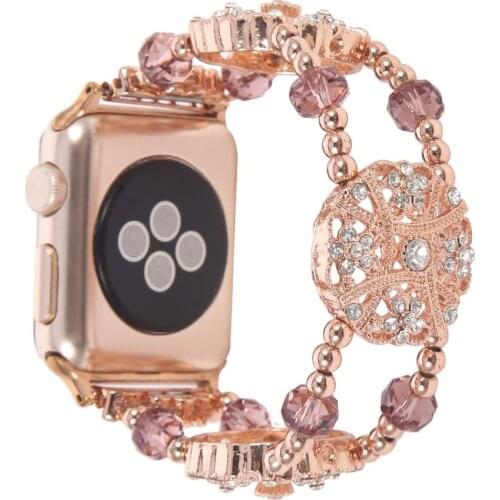 Metal elastic bracelet for Apple watch 44mm 42mm 40mm 38mm Woman bracelet belt for iwatch 6 5 4 3 2 1 SE Hand-beaded metal strap