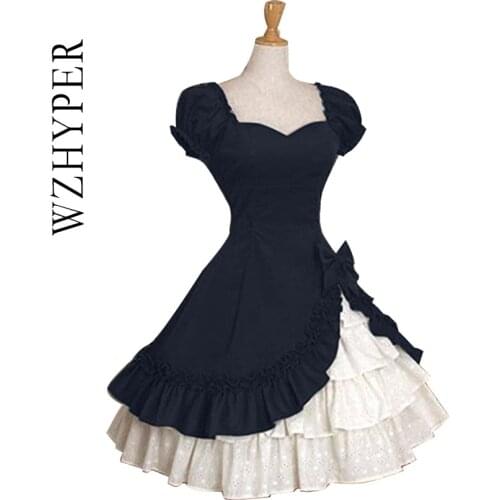 Lolita Girl Medieval Victorian Court Princess Cake Layered Sweet Dress Retro Ruched Bow Puff Sleeve Tight Waist Tea Party Skirt