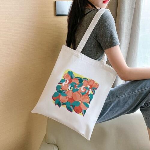Fashion Women Shopping Bag Peach Milk Strawberry Aesthetic Print Student Book Canvas Bags Reusable Shopper Japanese Kawaii Eco