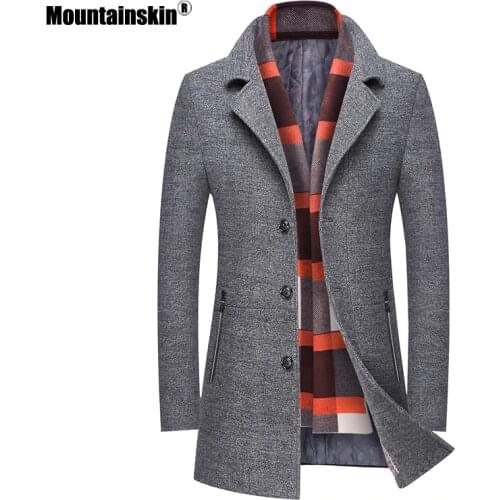 Mountainskin Winter Mens Long Wool Jacket 2020 New Mens Casual Scarf Thick Jacket Fashion Slim Fit Windproof Coat Male SA952