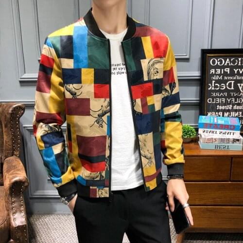 Vintage Floral Bomber Men Patchwork Lattice Long Sleeve Zipper Jackets Coat Mens Pilot Jacket Plus Size M-5XL