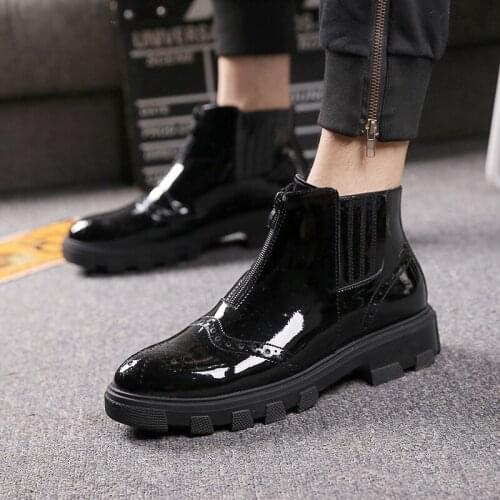 Mens fashion punk nightclub dresses platform boots carved bullock shoes patent leather boot brogue oxfords ankle botas hombre