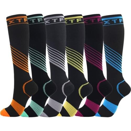 2021 New Cycling Nylon Medicine Sport Compression Socks Color Strip Pressure Socks Men And Women Elastic Running Stockings