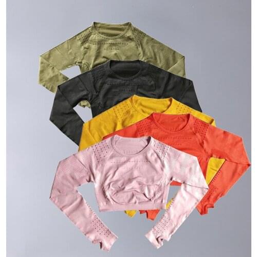 New Seamless Yoga Shirt Women Fitness Long Sleeve Crop Top Workout Gym Clothes Sexy Sportswear Breathable Running T-Shirts