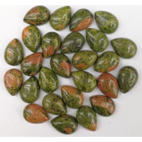 Wholesale 50pcs fashion natural unakite stone beads 10X14mm teardrop CAB CABOCHON loose beads no hole Free shipping