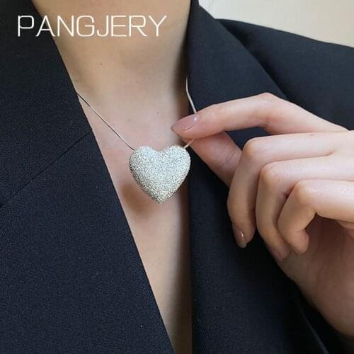 PANGJERY 925 Sterling Silver Necklaces for Women INS Fashion Simple Matte Glossy LOVE Heart Wedding Anniversary Jewelry Gifts