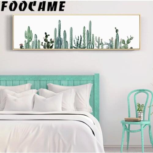 Nordic Minimalist Pastoral Green Plant Cactus Headboard Wall Art Canvas Poster Huge Painting Decor Picture Print Living Room
