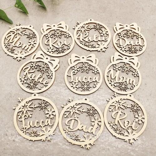 Personalized Name Ornaments, Laser Cut Snowflakes For Christmas Tree, Custom Xmas Baubles Set, Wooden Hanging Decorations Gift