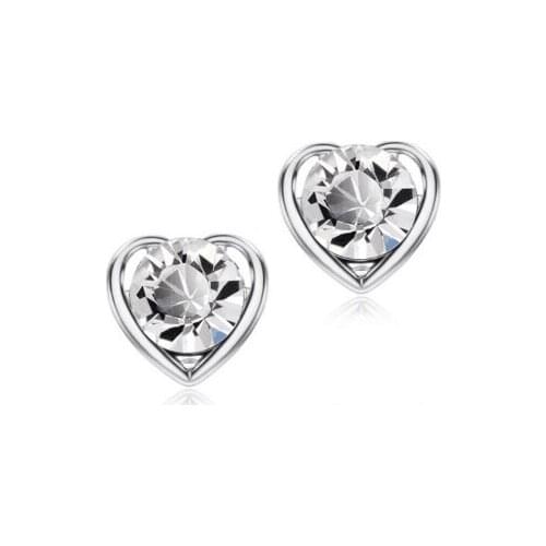 QiLeSen Womens 100% 925 Pure Silver Ear Stud Earrings / Earrings Heart White Fine Jewelry Bride Christmas Gif E0187
