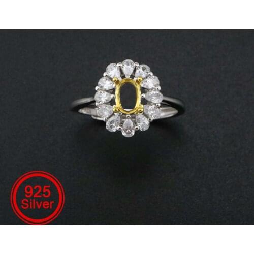 1Pcs 4x6MM Oval Prong Ring Settings Adjustable Gold Plated Solid 925 Sterling Silver Bezel Tray for Gemstone 1222036