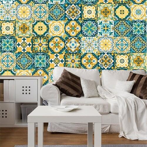 Vintage Baroque Style Tile Wall Sticker Self-adhesive Removable Waterproof For Living Room Bedroom Kitchen Decoration Wallpaper