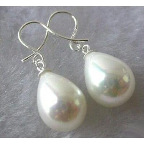 Boutique jewelry Fine 11-15mm white shell pearl 925 silver earrings pair