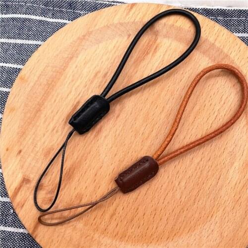 Genuine Leather Rope Key Chain Holder Calfskin Rope Phone Lanyard Key Ring Car Keychain USB Short Lanyard Anti-lost Lanyard