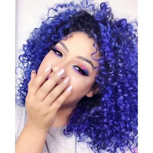 Synthetic Curly Afro Wigs for Black Women Half Wig Curly Black Wig Afro Kinky Curly Hair Wig Heat Resistant Blue Purple Wigs