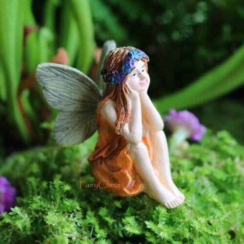 FairyCome Fairies for Fairy Garden Miniature Figurines Fairy Figure Ornaments Resin Statue Tiny Sitting Angel Garden Decorations