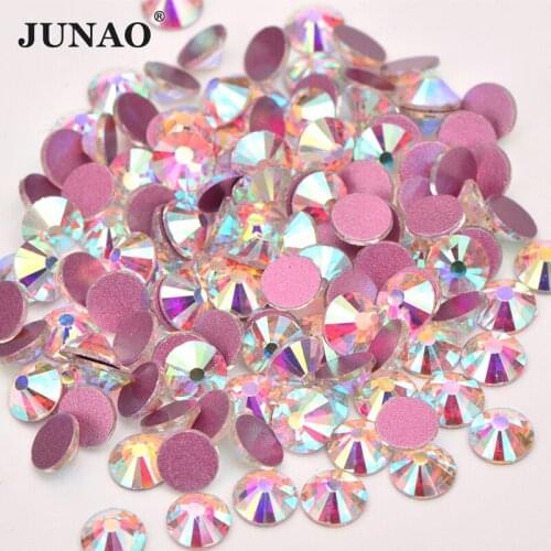 JUNAO SS6 10 12 16 20 30 High Quality Red Base Glass AB Rhinestone Flatback Crystal Stone Applique Round Strass Diamond For Shoe