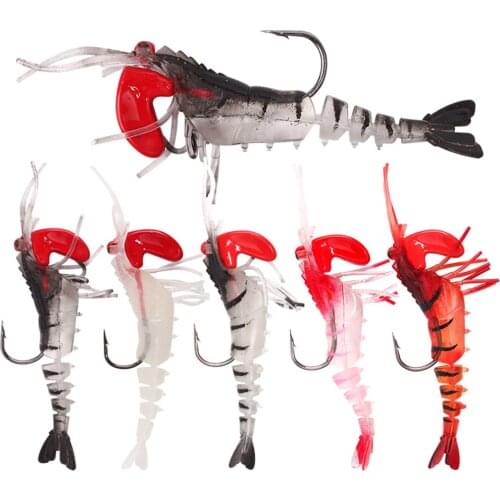 Luminous Shrimp Fake Baits Soft Simulation Prawn Lure Fishy Smell Artificial Trout Bait with Single Hook Sea Fishing Tools blux