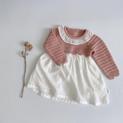 2021 Korea style girls printed knitted dress fashion cotton full sleeve autumn girls dresses