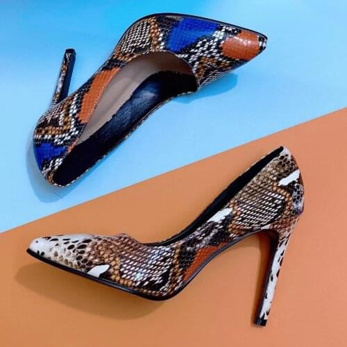 Big Size 35-42 Stiletto Heels Women Pumps Snake Pointed Plaid Shoes Women Shallow High Thin Heels 2021 Party Wedding Shoes