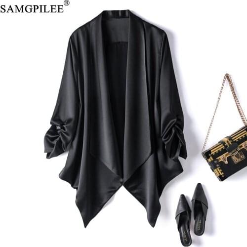 Summer Clothes For Women 2021 Elegant Acetate Satin No Button Cape Cardigan All-match Spring Fashion Coats And Jackets Women 4XL