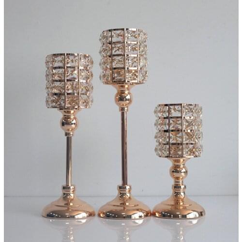 Gold Creative Crystal Candlestick Candles Holder For Weddings Party Decorative Home Decor Craft Cylinder Candelabra Candle Stand