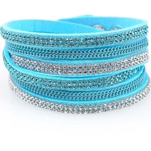 Miasol Double wrap leather bracelet crystal bling and chain bracelets,three multilayer wrap bracelets bling full crystal B1505