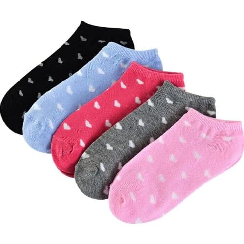 5 Pairs Women Ankle Socks Novelty Lovely Candy Color Love Heart Pattern Cotton Socks Summer Autumn Deodorant Comfortable Meias