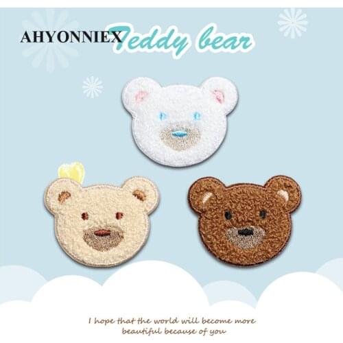 AHYONNIEX Teddy Plush Padded Kawaii Bear Head Appliques for Clothes Hat Leggings Sewing Supplies DIY Hair Clips Decor Accessory