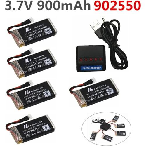 Limskey 900mAh 3.7V LiPo Battery for SYMA X5C X5SC X5SW battery with Charger RC Drone 3.7 V 900 mah Lipo Battery 902550