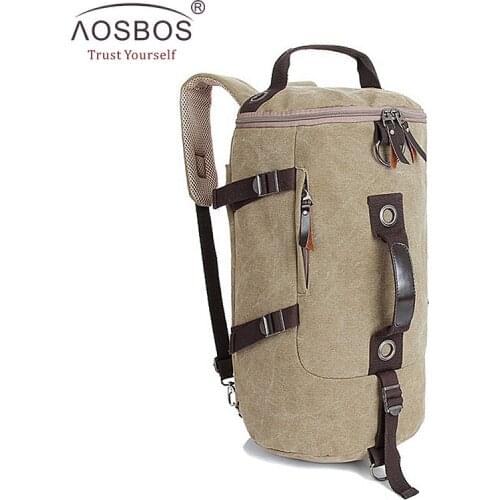 Aosbos Travel Drum Bag Portable Multifunctional Vintage Canvas Solid Backpack Large Capacity Men Women Luggage Duffle Bag