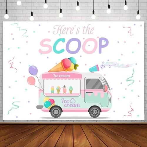 Avezano Birthday Party Backdrop Baby Shower Ice Cream Cart Balloon Scoop Kid Photography Background Photo Studio Photocall Decor
