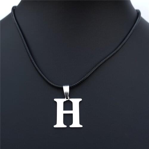 Alphabet H Stainless Steel Letter Pendant Necklace Fashion Men Women Jewelry With Black Cord