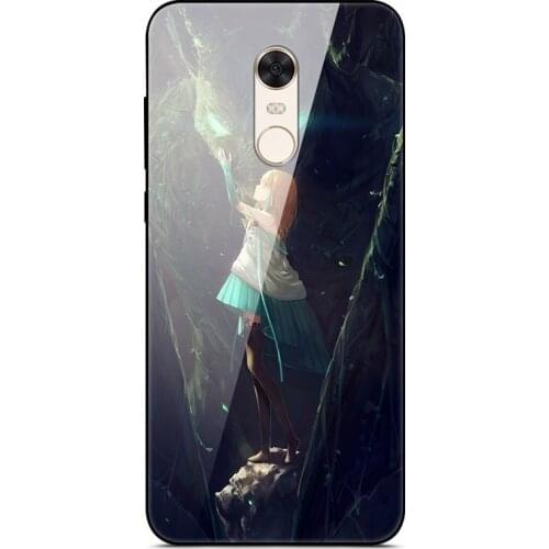 Case For Xiaomi Redmi 5 Tempered Glass Case Back Phone Cover With Black Silicone Bumper