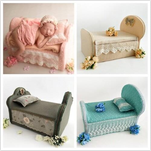 Baby photography colorful cot newborn photography props soft bed with pillow cotton lace
