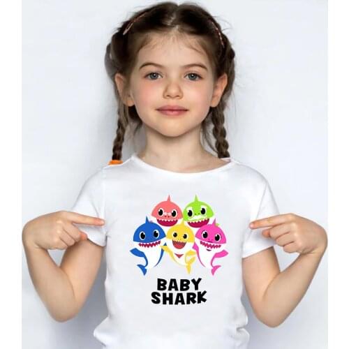 Children Anime Shark Series 100% Cotton T-shirt Summer Kids T Shirts Boys Girls Teens Cartoon Anime Tshirt Toddler Tee