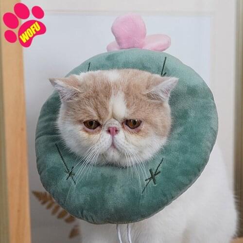 WOFUWOFU Pet Cat Dog Elizabeth Shaped Lion strawberry cactus Cotton Adjustable Dogs Protective Neck Collar Cone Recovery
