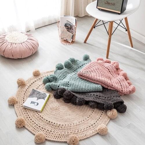 Ins Nordic Handmade Style Ball Carpet Wool Woven Circular Floor Mats Bedroom Bedside Bay Window Cushions