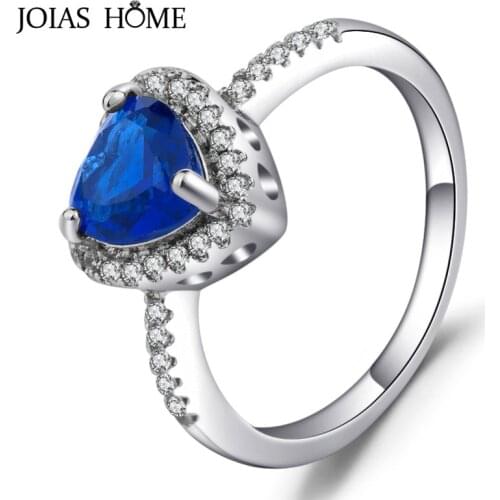 JoiasHome Classic Women Silver Ring With Heart Shape Sapphire Stones Anniversary Rings Silver 925 Size 6-10 Wholesale Gift