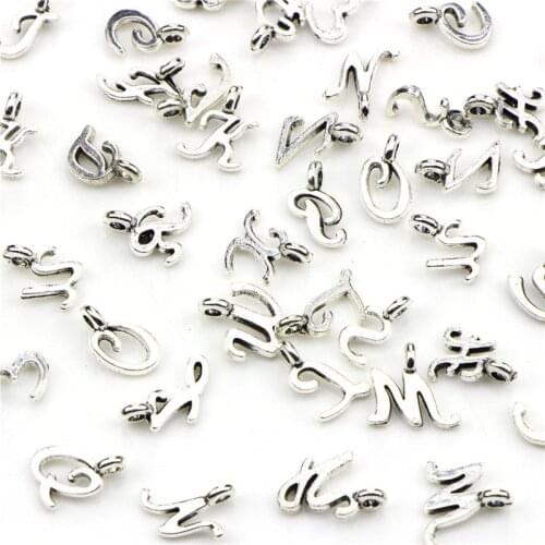 Julie Wang 52PCS A-Z Zinc Alloy Letters Charms Antique Silver Color English Alphabets Pendant Bracelet Jewelry Making Accessory