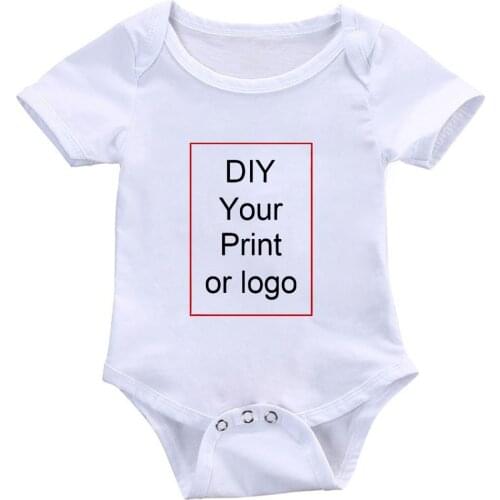 DIY YOUR PRINT OR LOGO Baby Rompers Jumpsuit Bodysuit 0-24M Short Sleeve White Newborn Clothes Super Soft