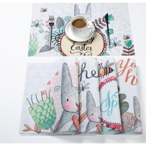 Nordic style Western food placemat decoration cute printing pvc children placemat Easter bunny Teslin dining table potholder